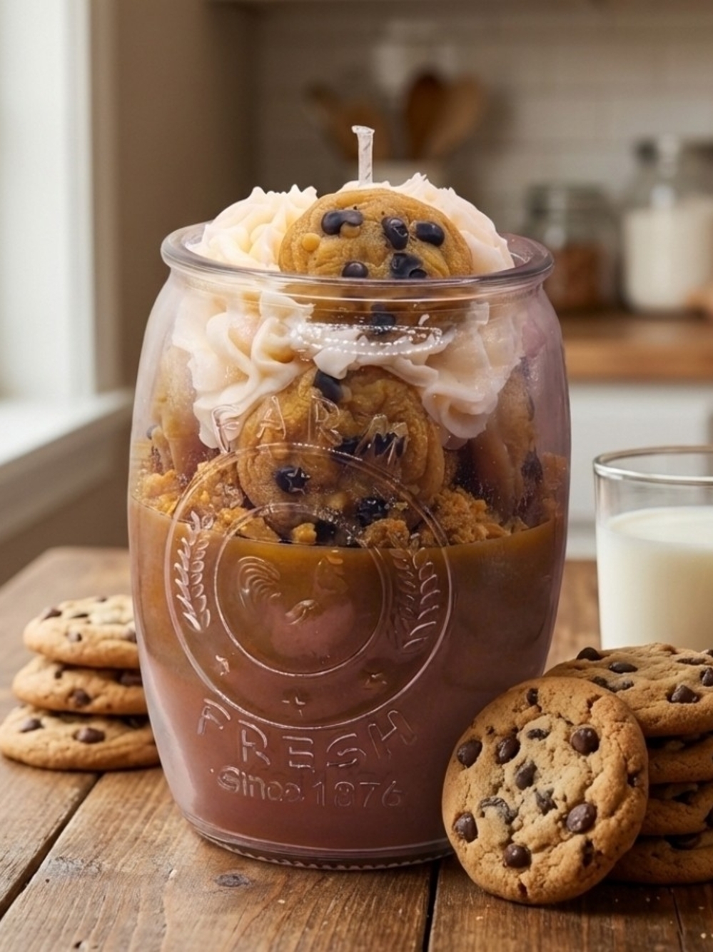 Gourmet Chocolate Chip Cookie Jar Candle Brown & Cream Handmade Farmhouse Decor